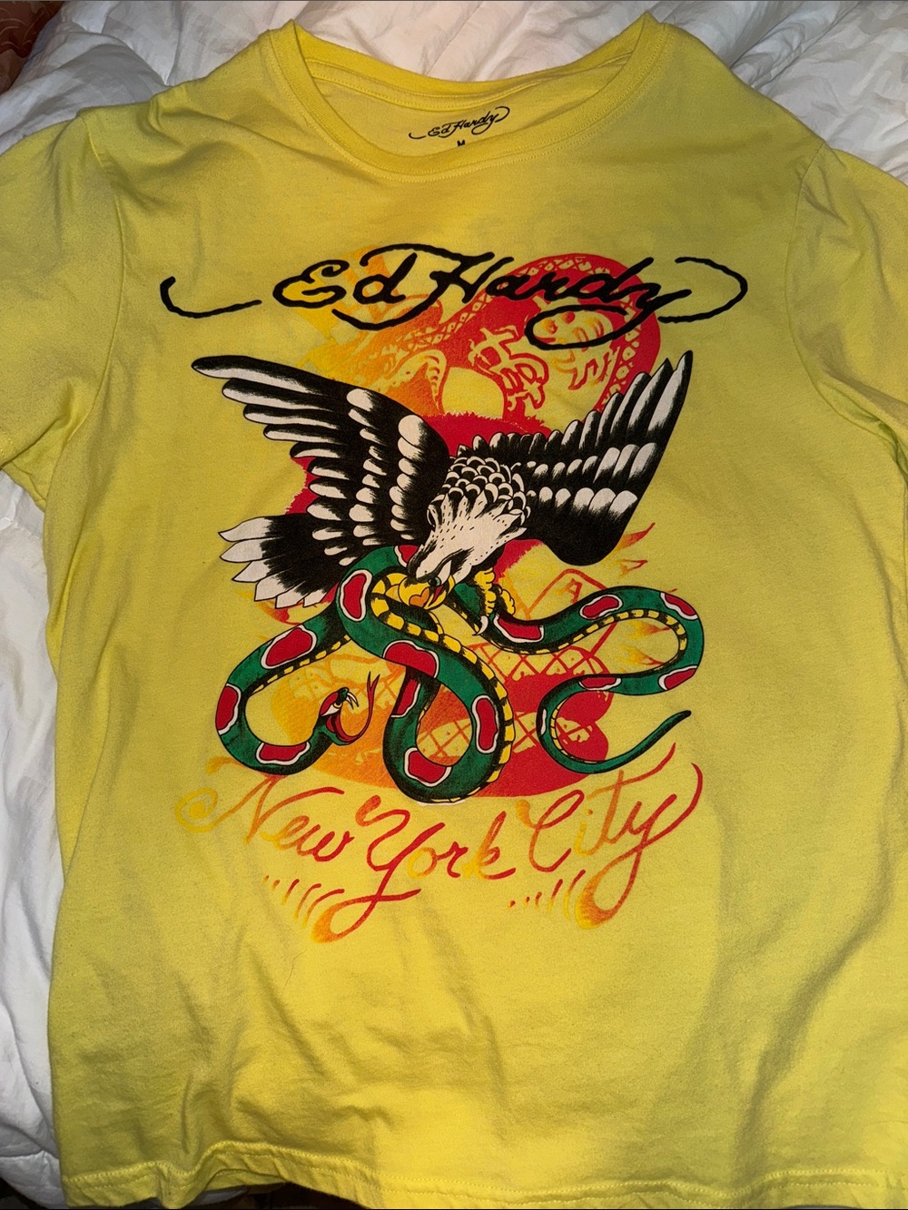 Ed Hardy Yellow Graphic Tee with Eagle & Snake